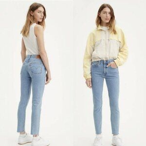 Levi's Premium 501 S Skinny Jeans Button Fly Raw Hem Super Light Wash